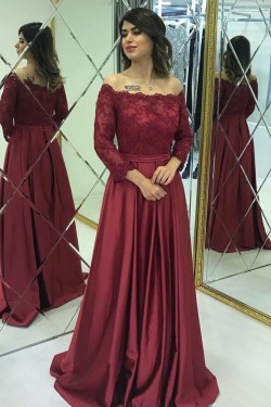 A-Line Off-the-Shoulder Lace Long Prom Dresses Formal Evening Gowns 601816
