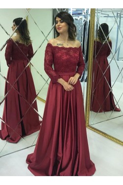 A-Line Off-the-Shoulder Lace Long Prom Dresses Formal Evening Gowns 601816