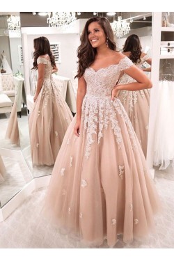 A-Line Off-the-Shoulder Lace Long Prom Dresses Formal Evening Gowns 601817