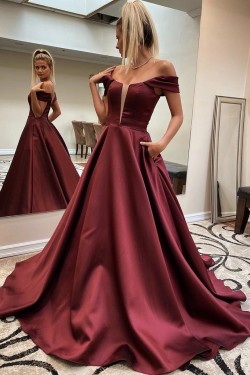 A-Line Off-the-Shoulder Long Prom Dresses Formal Evening Gowns 601819