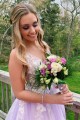 A-Line Lace Tulle V-Neck Long Prom Dresses Formal Evening Gowns 601822