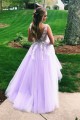 A-Line Lace Tulle V-Neck Long Prom Dresses Formal Evening Gowns 601822