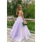 A-Line Lace Tulle V-Neck Long Prom Dresses Formal Evening Gowns 601822