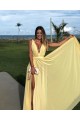 A-Line V-Neck Long Prom Dresses Formal Evening Gowns with Side Slit 601823