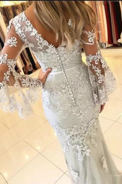 Elegant Mermaid Lace V-Neck Long Prom Formal Evening Gowns Mother of The Bride Dresses 601824