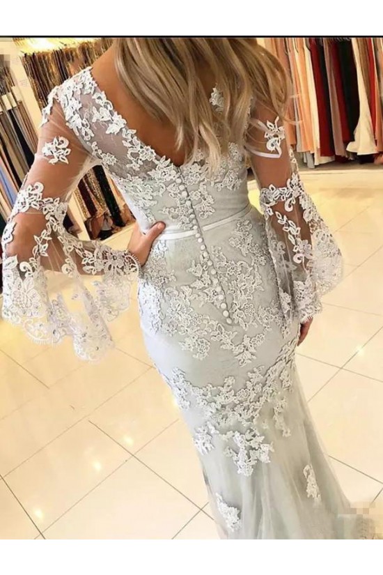 Elegant Mermaid Lace V-Neck Long Prom Formal Evening Gowns Mother of The Bride Dresses 601824