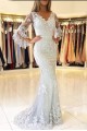 Elegant Mermaid Lace V-Neck Long Prom Formal Evening Gowns Mother of The Bride Dresses 601824