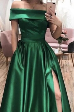 A-Line Off-the-Shoulder Long Prom Dresses Formal Evening Gowns With Pockets 601826