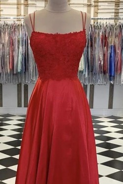 A-Line Spaghetti Straps Lace Long Prom Dresses Formal Evening Gowns 601827