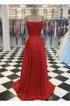 A-Line Spaghetti Straps Lace Long Prom Dresses Formal Evening Gowns 601827