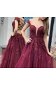 A-Line Lace Off-the-Shoulder Long Prom Dresses Formal Evening Gowns 601828