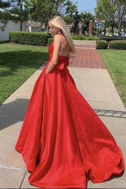 A-Line Spaghetti Straps V-Neck Long Prom Dresses Formal Evening Gowns 601829