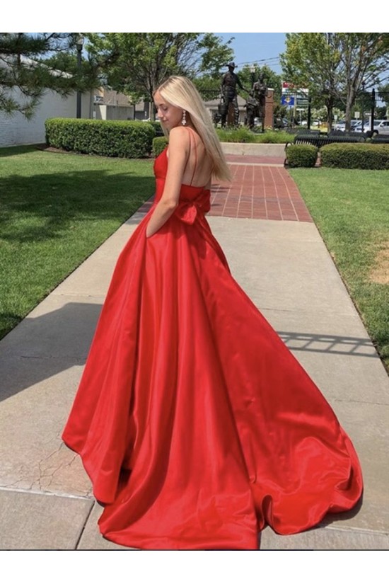 A-Line Spaghetti Straps V-Neck Long Prom Dresses Formal Evening Gowns 601829