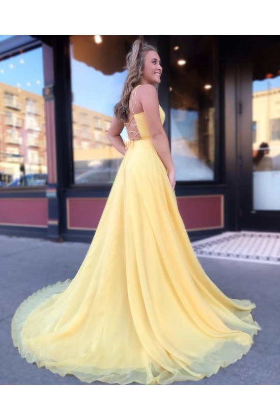 A-Line Spaghetti Straps Long Yellow Prom Dresses Formal Evening Gowns 601833 A-Line Spaghetti Straps Long Yellow Prom Dresses Formal Evening Gowns 601833