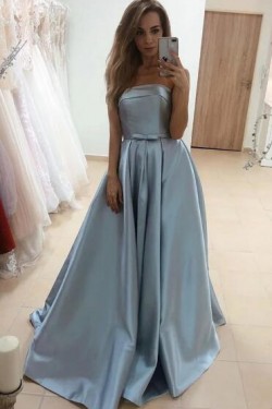 A-Line Strapless Long Prom Dresses Formal Evening Gowns 601837