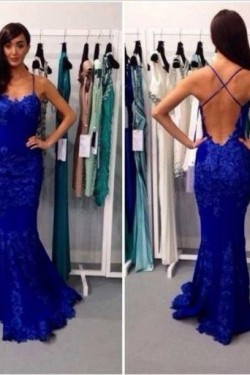 Long Black Lace Spaghetti Straps Prom Dresses Formal Evening Gowns 601838