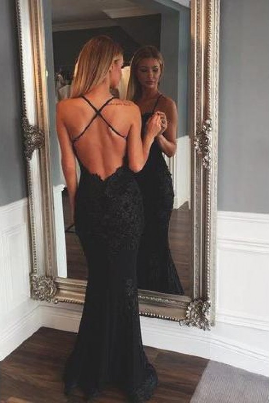 Long Black Lace Spaghetti Straps Prom Dresses Formal Evening Gowns 601838 Long Black Lace Spaghetti Straps Prom Dresses Formal Evening Gowns 601838