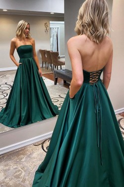 A-Line Strapless Long Prom Dresses Formal Evening Gowns 601840