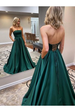 A-Line Strapless Long Prom Dresses Formal Evening Gowns 601840