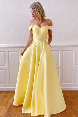 A-Line Off-the-Shoulder Long Prom Dresses Formal Evening Gowns with Pockets 601844
