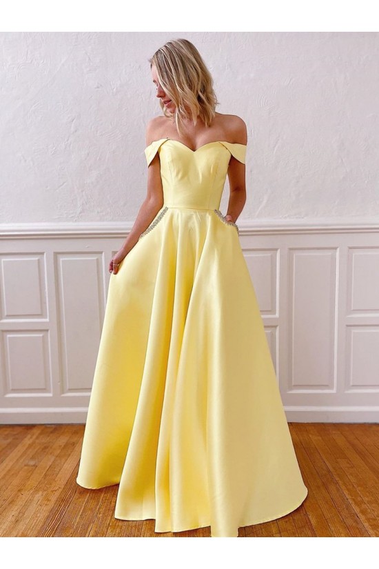 A-Line Off-the-Shoulder Long Prom Dresses Formal Evening Gowns with Pockets 601844