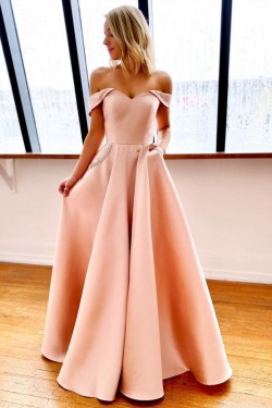 A-Line Off-the-Shoulder Long Prom Dresses Formal Evening Gowns with Pockets 601844