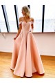 A-Line Off-the-Shoulder Long Prom Dresses Formal Evening Gowns with Pockets 601844