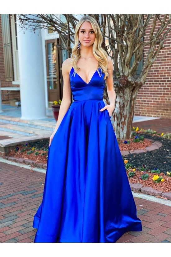 A-Line Spaghetti Straps V-Neck Long Prom Dresses Formal Evening Gowns with Pockets 601846 A-Line Spaghetti Straps V-Neck Long Prom Dresses Formal Evening Gowns with Pockets 601846