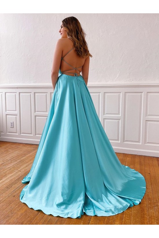A-Line Spaghetti Straps V-Neck Long Prom Dresses Formal Evening Gowns with Pockets 601849 A-Line Spaghetti Straps V-Neck Long Prom Dresses Formal Evening Gowns with Pockets 601849
