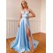 A-Line Spaghetti Straps V-Neck Long Prom Dresses Formal Evening Gowns with Pockets 601849