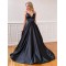A-Line Spaghetti Straps V-Neck Long Black Prom Dresses Formal Evening Gowns 601852