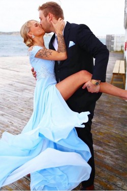 A-Line Lace Off-the-Shoulder Long Prom Dresses Formal Evening Gowns 601859