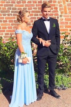 A-Line Lace Off-the-Shoulder Long Prom Dresses Formal Evening Gowns 601859