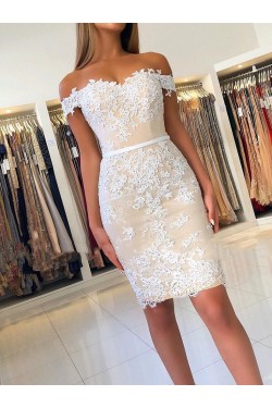 Elegant Short Off-the-Shoulder Formal Evening Gowns with Lace Appliques Mother of The Bride Dresses 601862