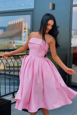 A-Line Strapless Short Prom Dresses Formal Evening Gowns 601866