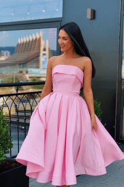A-Line Strapless Short Prom Dresses Formal Evening Gowns 601866