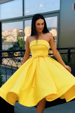 A-Line Strapless Short Prom Dresses Formal Evening Gowns 601867