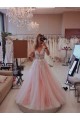 A-Line Sleeveless V-Neck Tulle Long Prom Dresses Formal Evening Gowns 601869