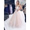 A-Line Sleeveless V-Neck Tulle Long Prom Dresses Formal Evening Gowns 601869