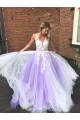 A-Line Sleeveless V-Neck Tulle Long Prom Dresses Formal Evening Gowns 601869