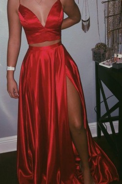 A-Line Two Pieces Simple Stunning Long Prom Dresses Formal Evening Gowns 601870