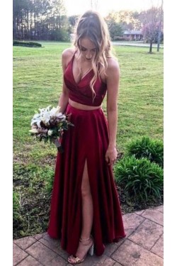 A-Line Two Pieces Simple Stunning Long Prom Dresses Formal Evening Gowns 601871