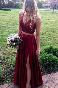 A-Line Two Pieces Simple Stunning Long Prom Dresses Formal Evening Gowns 601871