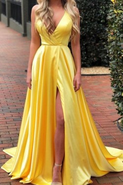 A-Line V-Neck Simple Stunning Long Prom Dresses Formal Evening Gowns 601873