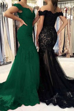 Mermaid Off-the-Shoulder Lace Long Prom Dresses Formal Evening Gowns 601880