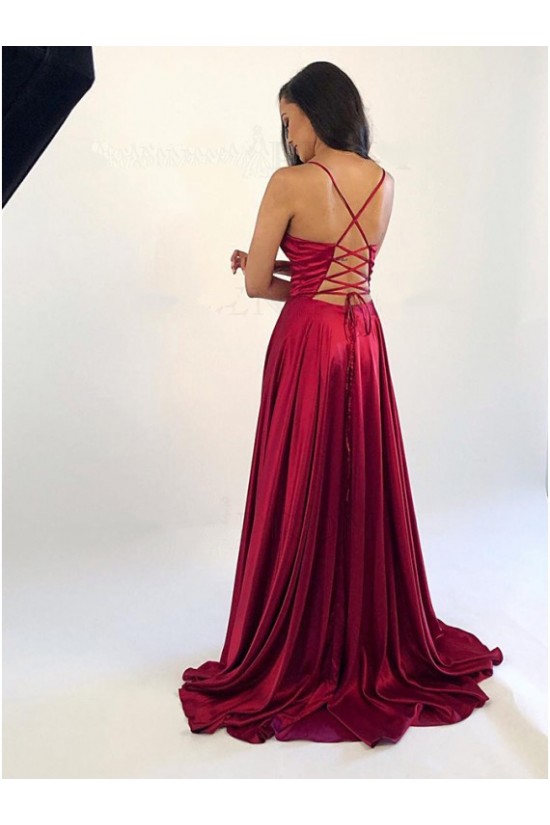 A-Line V-Neck Long Prom Dresses Formal Evening Gowns 601883