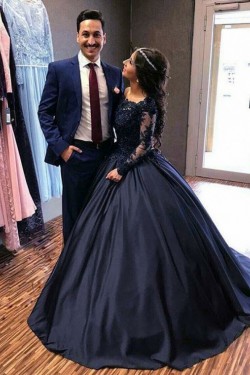Ball Gown Lace Long Sleeves Prom Dresses Formal Evening Gowns 601886