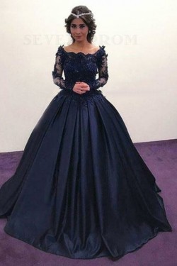 Ball Gown Lace Long Sleeves Prom Dresses Formal Evening Gowns 601886