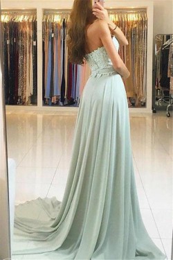 A-Line Lace Chiffon Sweetheart Long Prom Dresses Formal Evening Gowns 601887