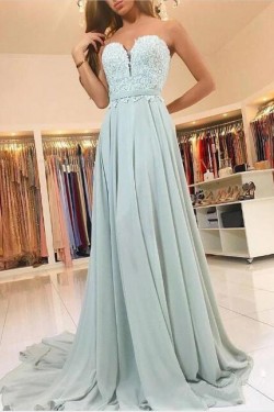 A-Line Lace Chiffon Sweetheart Long Prom Dresses Formal Evening Gowns 601887